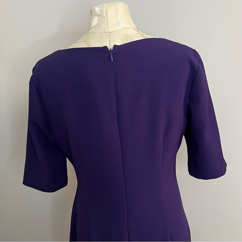 Adrianna Papell Purple Pleat Shift Dress Women Size 8 Half Sleeve Scoop Neck Fit - Picture 6 of 11